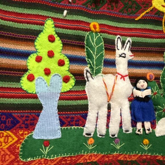 Peruvian Handwoven Tapestry Alpaca Wool Drawstring Large Colorful Backpack 16” - Picture 6 of 13